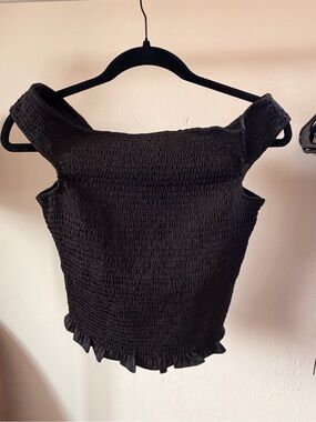 Smocked Off-Shoulder Black Women’s Top